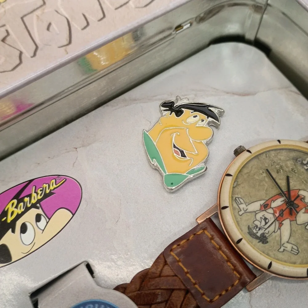 Vintage Fossil Fred Flintstone Watch Limited Edition Braided Strap & Tin 1993